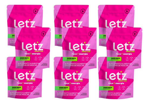 Chiclete Energético Let'z Gum Pré-treino/trabalho 9 Pacotes Menta