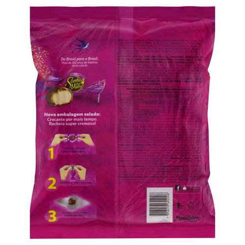 Imagem 2 de 2 de Bombom com Recheio Cremoso e Cobertura de Chocolate Lacta Sonho de Valsa Pacote 1kg