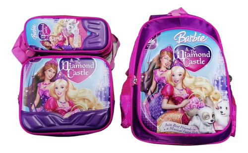 Combo Morral Escolar Grande Barbie + Lonchera Y Cartuchera