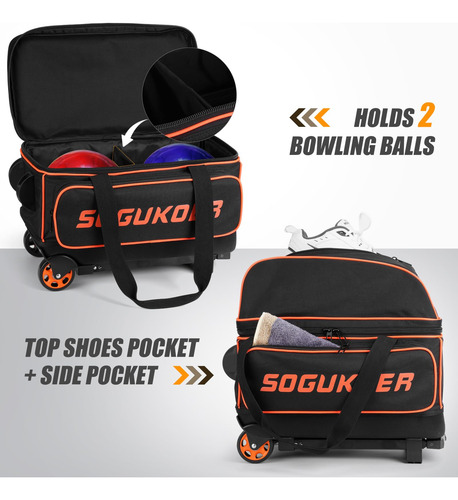 Bolsa De Bolos Con Ruedas Doble Bola Compartimento Grande