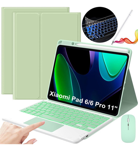 Funda Con Teclado+mouse+lápiz P/xiaomi Pad 6/6pro 11 Verde