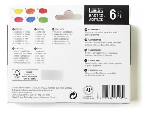 Pintura Acrilica Liquitex Basics Fluorescente - Set De 6 Pie