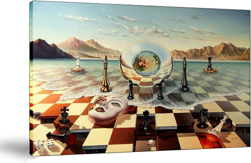 Salvador Dali Surrealism - Máscara De Ajedrez En El Mar, Pós