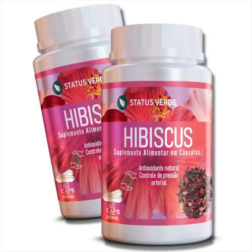 2 Potes Extrato De Hibisco 500mg 100% Natural Kit 120 Cáps - Status Verde