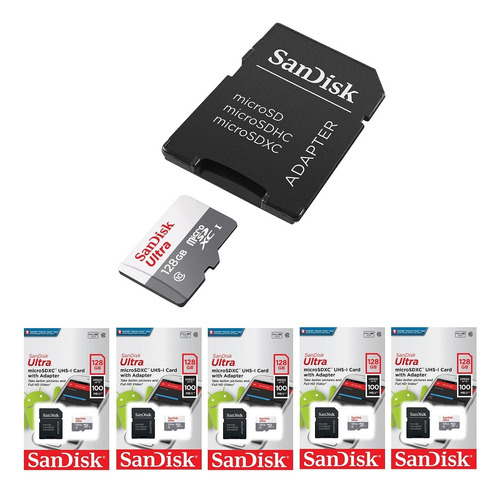 Kit 5 Memória Sandisk Micro Sd 128gb Ultra 100mb/s Original