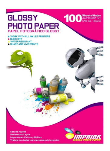 Papel Foto Brillante A4 180gr/100 Hojas..envio Gratis X 5 Un