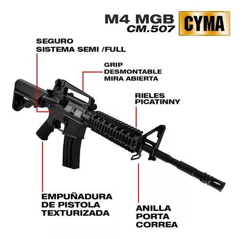 Rifle Marcadora Fusil Airsoft M4 Táctico Accesorios Cm.506