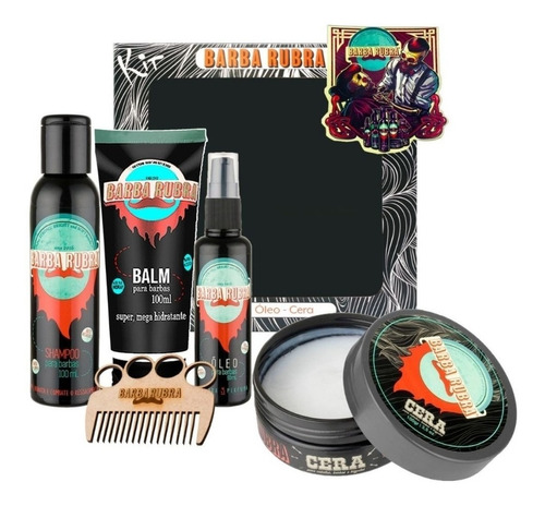 Kit Para Barba Rubra Óleo + Shampoo + Balm + Cera E Pente