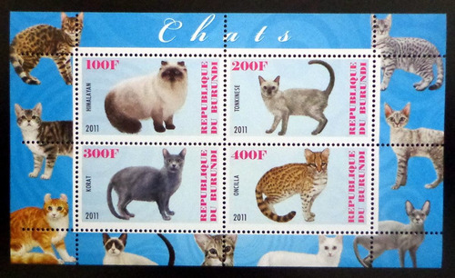 Burundi Gatos, Bloque 4 Sellos 2011 Mint L7459