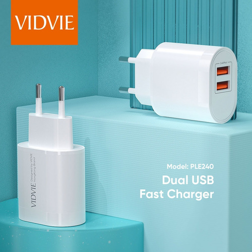 Imagen 3 de 3 de Cargador Vidvie Xiaomi Samsung Dual Usb Carga Rapida + Cable