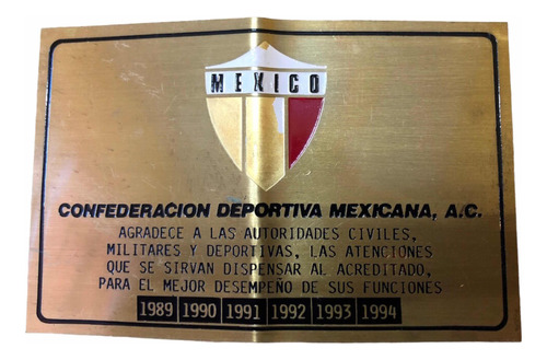 Placa Antigua De Colección Confederación Deportiva Mexicana