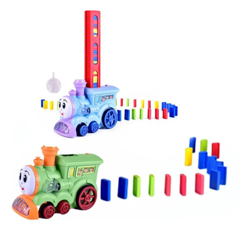 Tren Domino Apilable Con Luz Y Sonido Recargable Color Verde