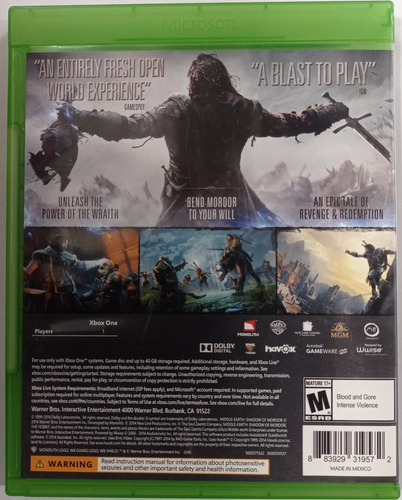 Terra Media Sombras De Mordor Jogo Xbox One Físico Usado (Usado)