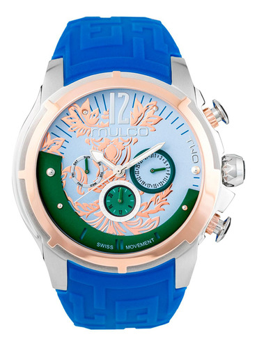 Reloj Mujer Mulco Mw-5-4272-473 Maze Color De La Correa Azul Color Del Bisel Dorado Color Del Fondo Verde