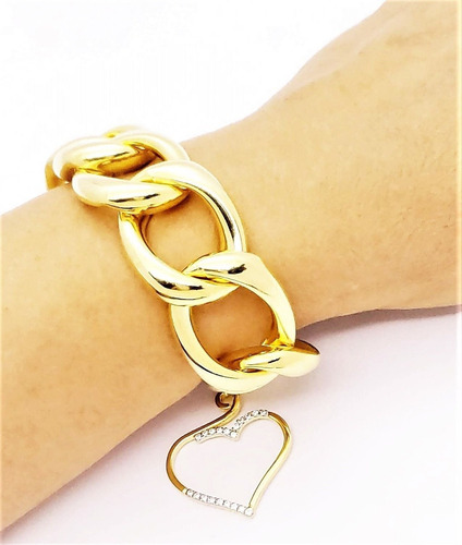 Pulseira Feminina Com Pingente Coração Banhada A Ouro 4621b