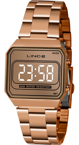 Imagem 1 de 8 de Relógio Lince Feminino Rose Quadrado Led Espelhado Mdr4644l