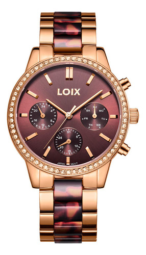 Reloj Loix Mujer L1219-2 Oro Rosa Con Carey Sintético Café