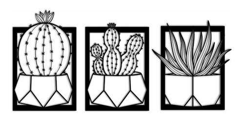 Cuadros Calados Diseño De Cactus En Macetas Siluetados