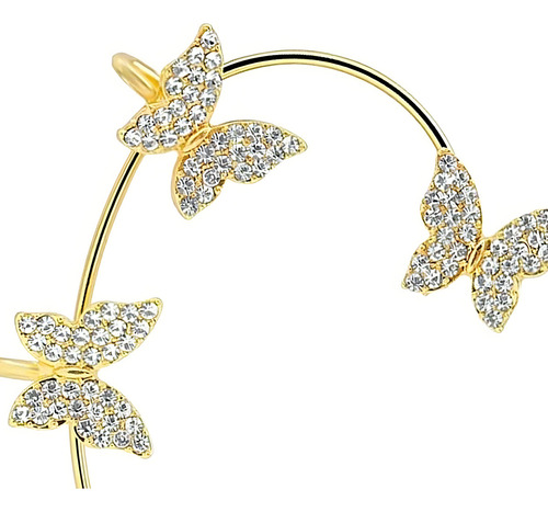 Brincos Borboleta Zircão Strass 1 Par Clipes K-pop Ear Cuff