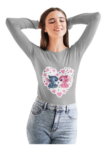 Polera Larga Dama Lilo Y Stitch Mono 326 Corazon Estampado 