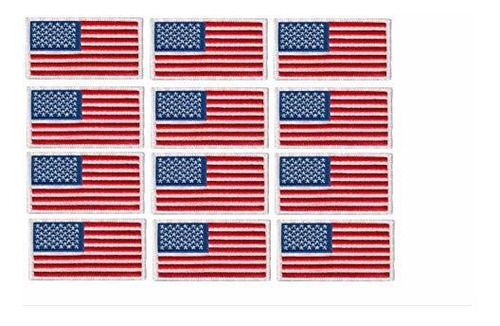 12 Pack Bandera Americana Bordado Parche, Blanco Frontera Ee