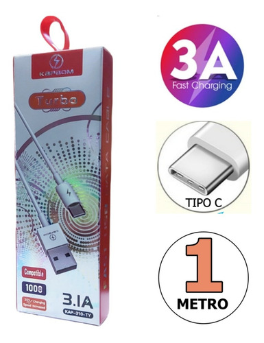 Imagem 2 de 5 de Cabo Usb Tipo C Turbo Motorola Moto G6/ G7 / G8