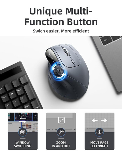 Mouse Vertical Ergonómico, Mouse Óptico Inalámbrico Bluetoot