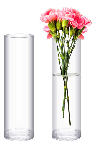 2 Jarron Cilindrico Vidrio Diseño Floral Florero Para Suelo