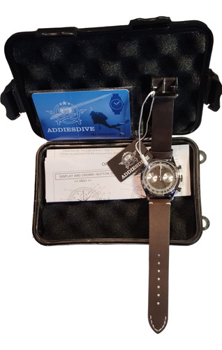 Addiesdive-reloj De Cuarzo Ad2037, Cronógrafo Multifuncional Marrón Oscuro Acero Inoxidable Negro
