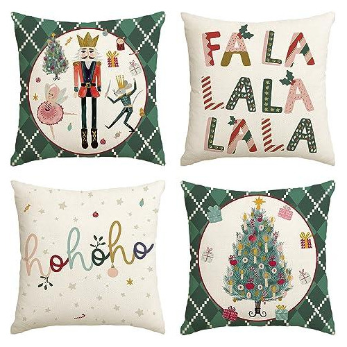 Set 4 Fundas De Almohada Verdes Con Cascanueces Navidad 18