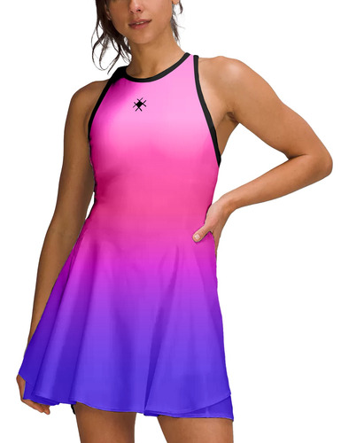 Imagem 1 de 6 de Vestido Beach Tennis C/ Shorts Degrade Rosa Roxo Beachwear