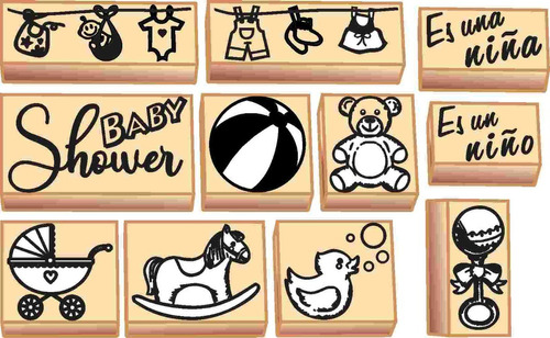 Baby Shower - Set De Sellos De Goma Decorativos - Scrapbook
