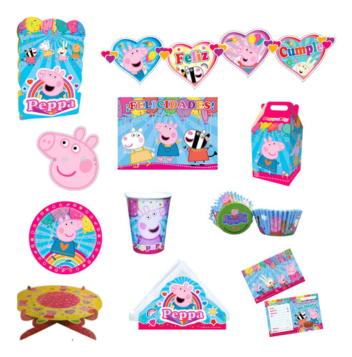 Combo Cotillon Peppa Pig Chanchito 10 Chicos Completo Piñata