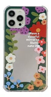 Funda Espejo Verde Con Flores Para iPhone 13, 13pro