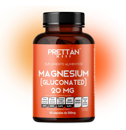 Gluconato De Magnesio 20mg Suplemento 90 Capsulas Prettan Sabor Sin Sabor