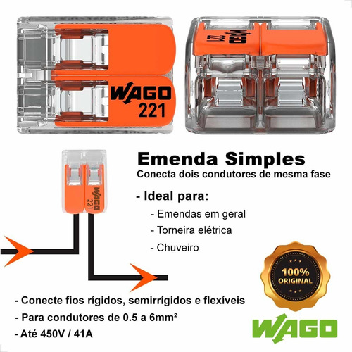 Kit Com 6 Unidades Conectores Para Chuveiro 221-612 Wago