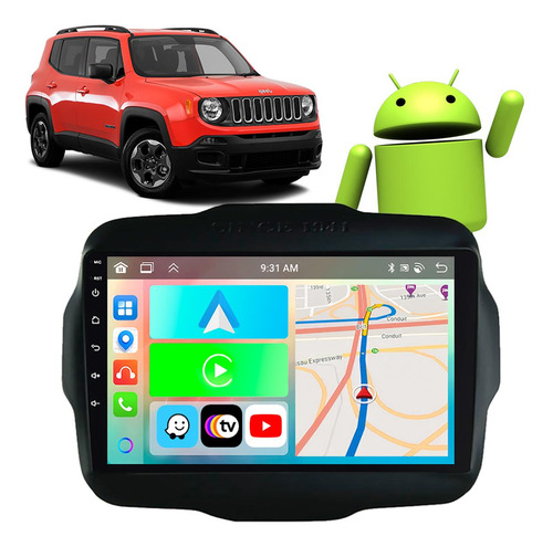Kit Multimidia Android 9pol Jeep Renegade 15 16 17 18 19-24