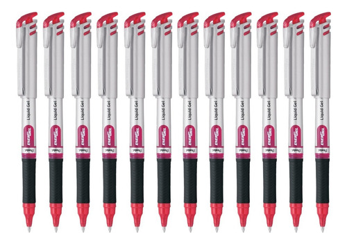 Bolígrafos Pentel Energel Bl17 Tinta Gel Líquida 0.7 Mm 12 U Tinta Rojo Exterior Plateado