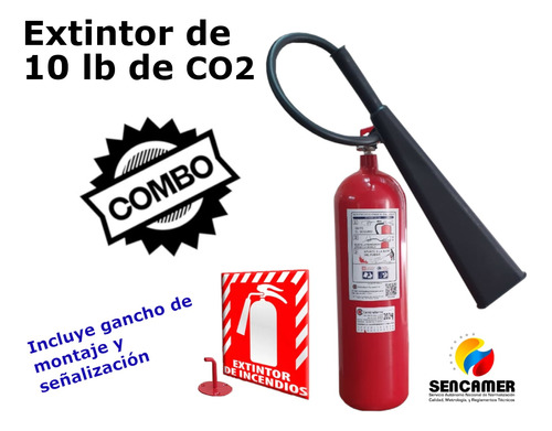 Extintor De Incendios 10 Lb Co2 (incluye Gancho Y Señal)