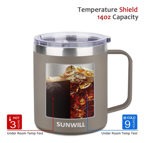 Sunwill Taza De Café Con Asa Y Tapa 14oz, Aislada Ca Zq