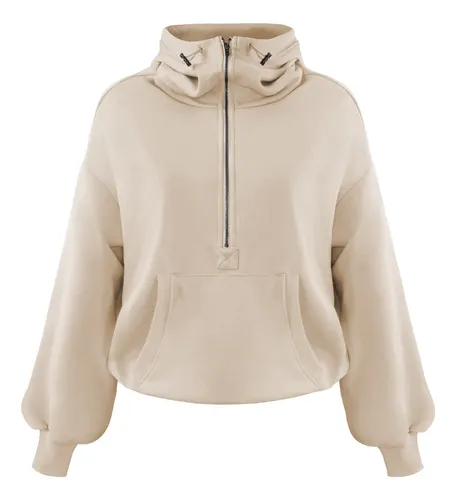 Sudadera Con Capucha Manga Larga Media Cremallera Con Cordón