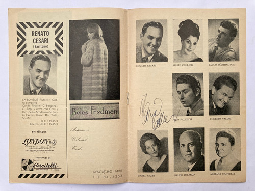 Autógrafo. Firma Manuscrita De Marie Collier. 1966.