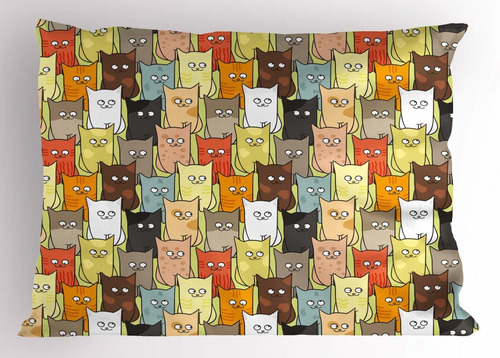 Ambesonne Cats Pillow Sham, Funny Colorful Graphic Kittens C