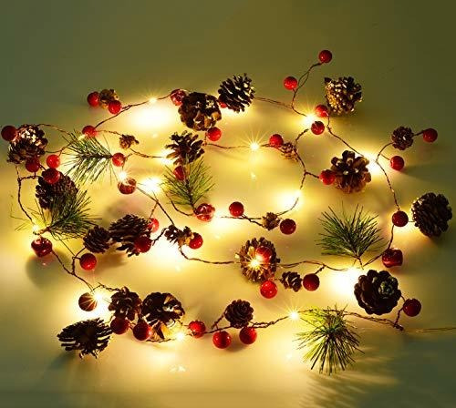 6 7 Pies Guirnalda De Navidad Con Luces 20 Led Red Berr...