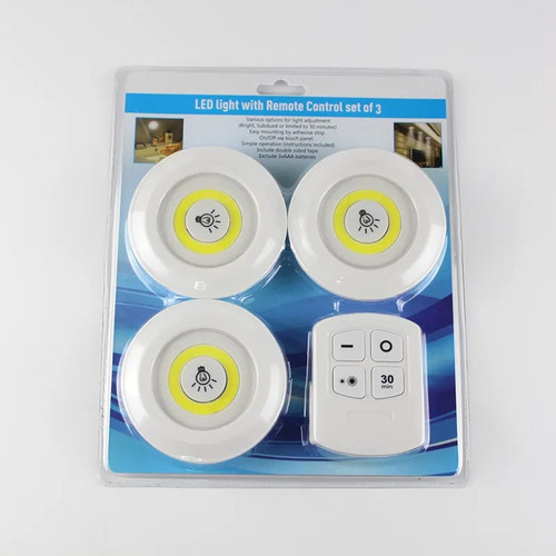 3 Luz Autoadherible Led Inalambrica Pared Con Control Remoto