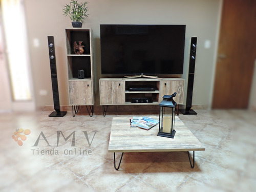 Imagen 4 de 9 de Rack Led Lcd Mesa Linea Industrial Melamina Rustica Hierro + Envió Sin Cargo Capital Federal