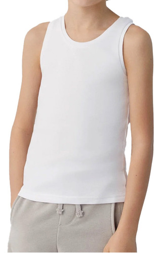 Camiseta Blanca Niño Tirante Grueso Algodón Premium 3 Pzs