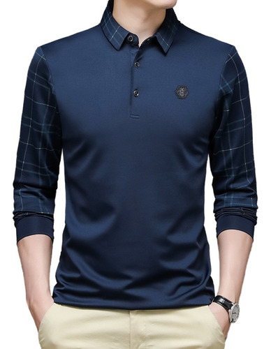 Camisa Polo De Color Sólido Manga Larga Hombres Moda Coreana