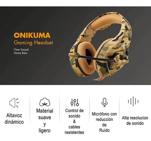 Audífonos gamer Onikuma K1-B camouflage yellow