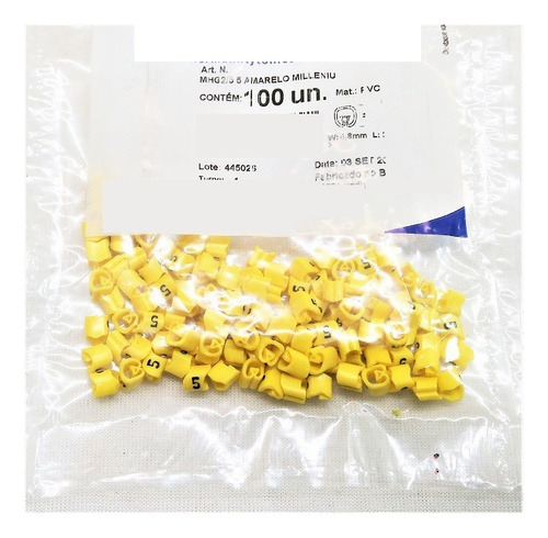 Marcador Anilha Par Cabos Mhg2/5 Números 1 A 6 Amarelo